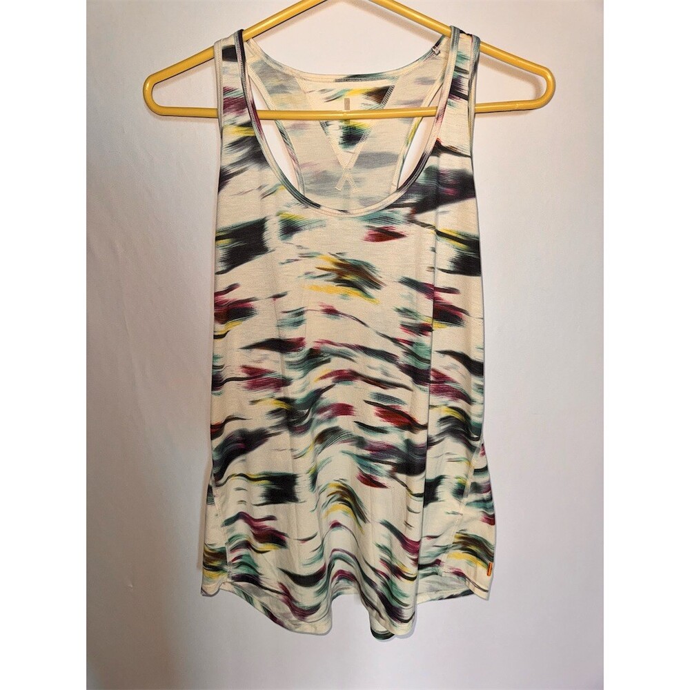 Womens Racerback Tank Top Size M Abstract Brushstroke Print Cream